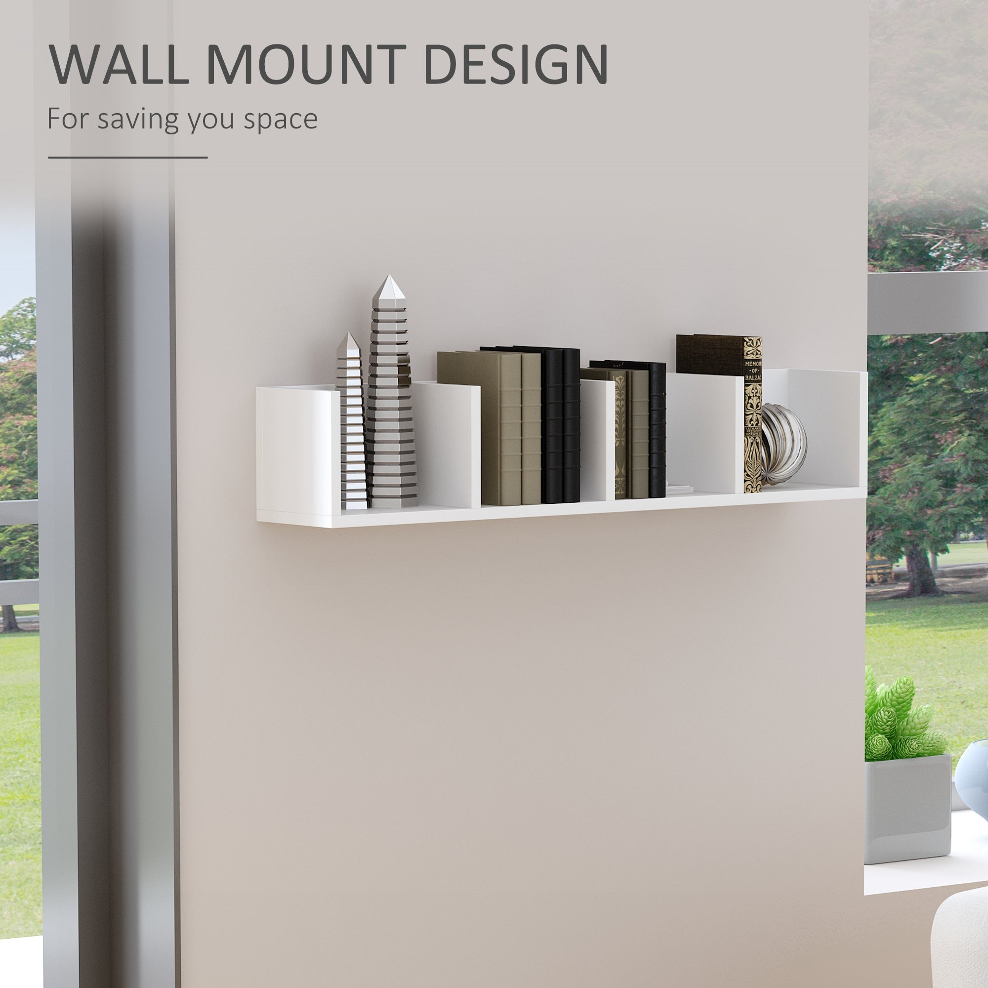 HOMCOM Wall Mount 84 CD / 56 DVD/Blu-ray/ Media Storage Rack 4 Cubes Wooden Shelf Organizer Unit Bookcase Display (White) 