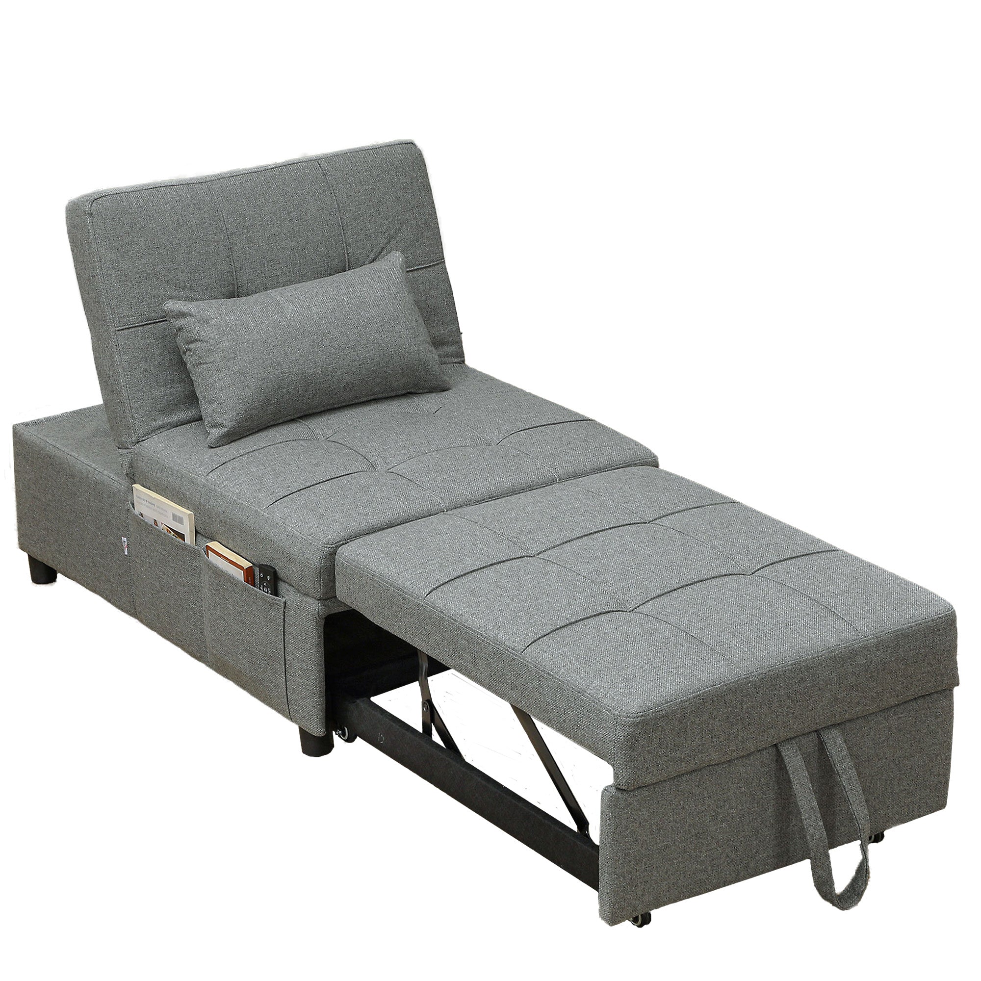 HOMCOM Four-In-One Single Sleeper Chair - Dark Grey