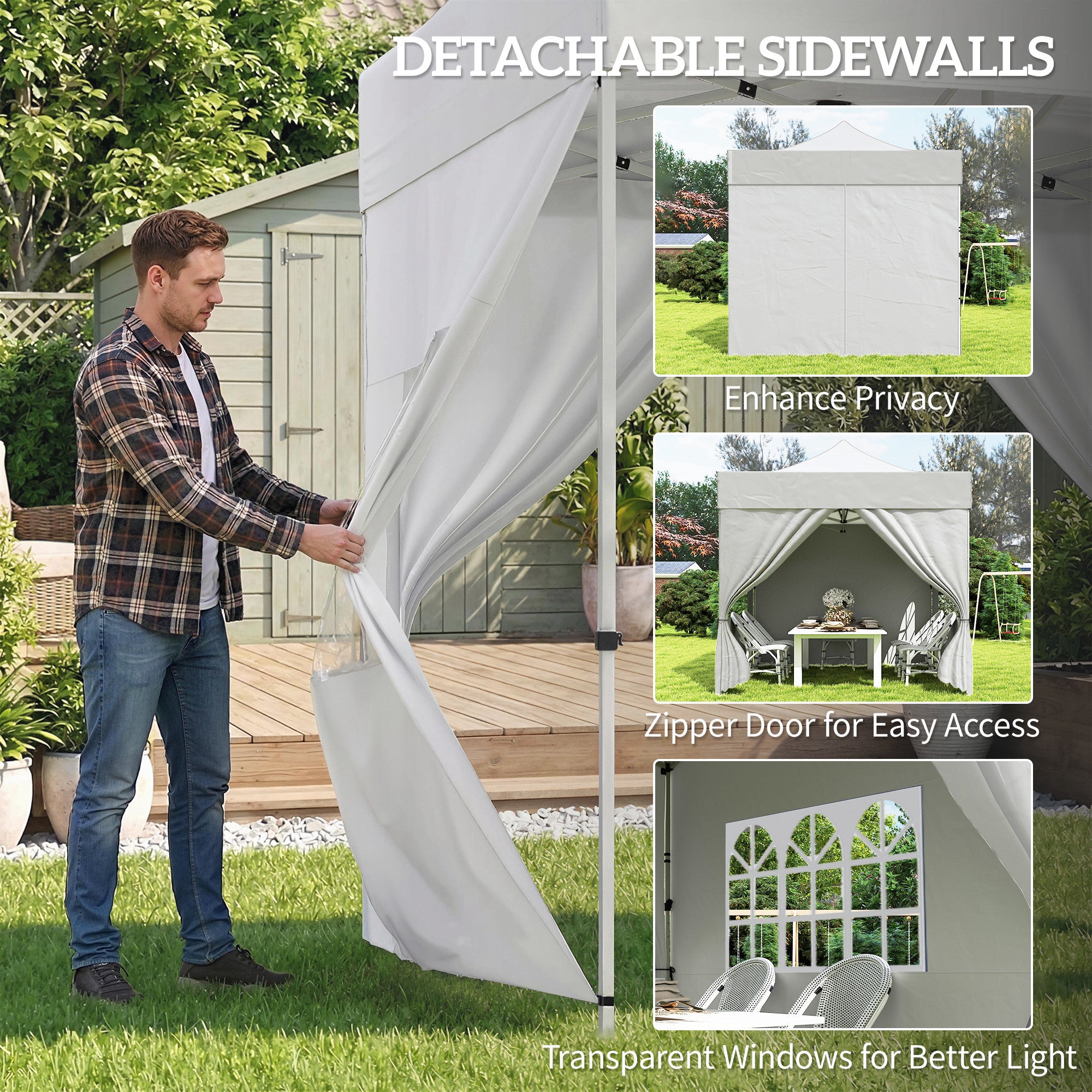Outsunny 3 x 3 m Pop Up Gazebo with Sidewalls, UPF50+ Heavy Duty Garden Party Tent Marquee with Wheeled Carry Bag, Silver Grey 