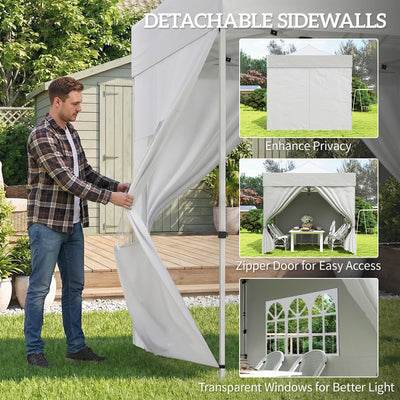 Outsunny 3 x 3 m Pop Up Gazebo with Sidewalls, UPF50+ Heavy Duty Garden Party Tent Marquee with Wheeled Carry Bag, Silver Grey 