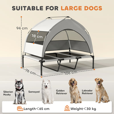 PawHut Portable Elevated Dog Bed with Removable Canopy, Cooling Raised Pet Cot for Large Dogs, 106 x 76 x 94 cm 