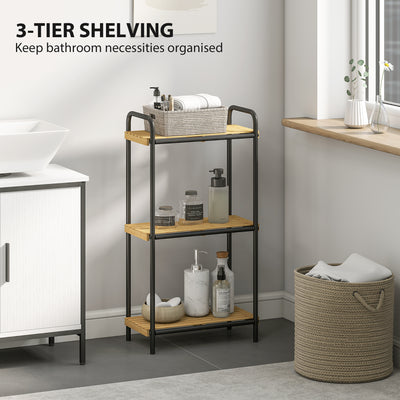 HOMCOM 3-Tier Bamboo Bathroom Storage Shelf, Freestanding Narrow Shelving Unit with Slatted Shelves for Kitchen Bathroom Living Room, 41.5 x 21.5 x 77.5 cm, Natural and Black 
