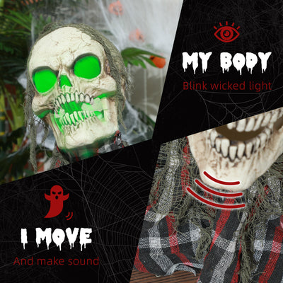 HOMCOM 70cm Groundbreaker Skeleton Halloween Animatronic, with Glowing Eyes 