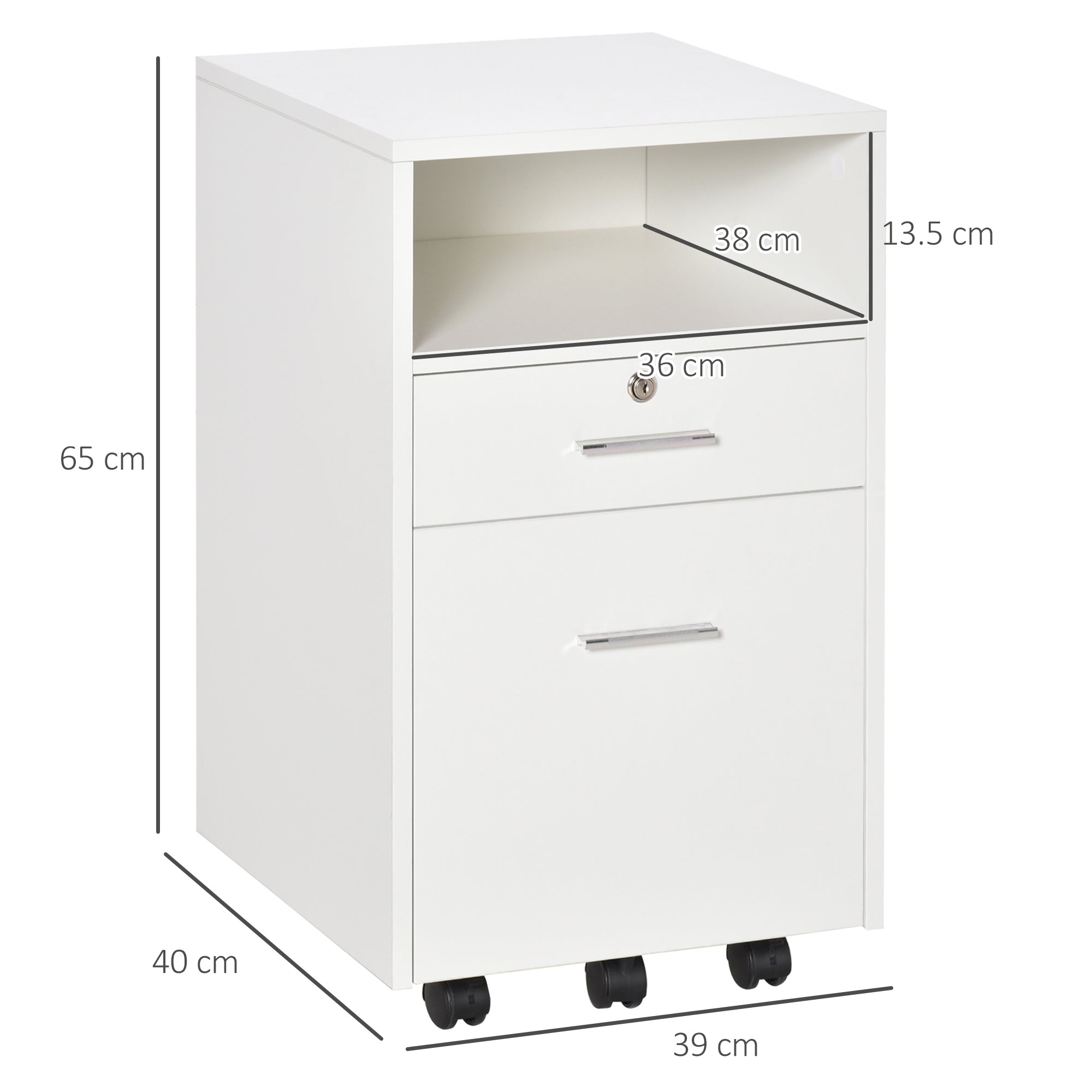 Vinsetto Lockable Two-Drawer Filing Cabinet, with Wheels - White 