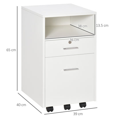 Vinsetto Lockable Two-Drawer Filing Cabinet, with Wheels - White 