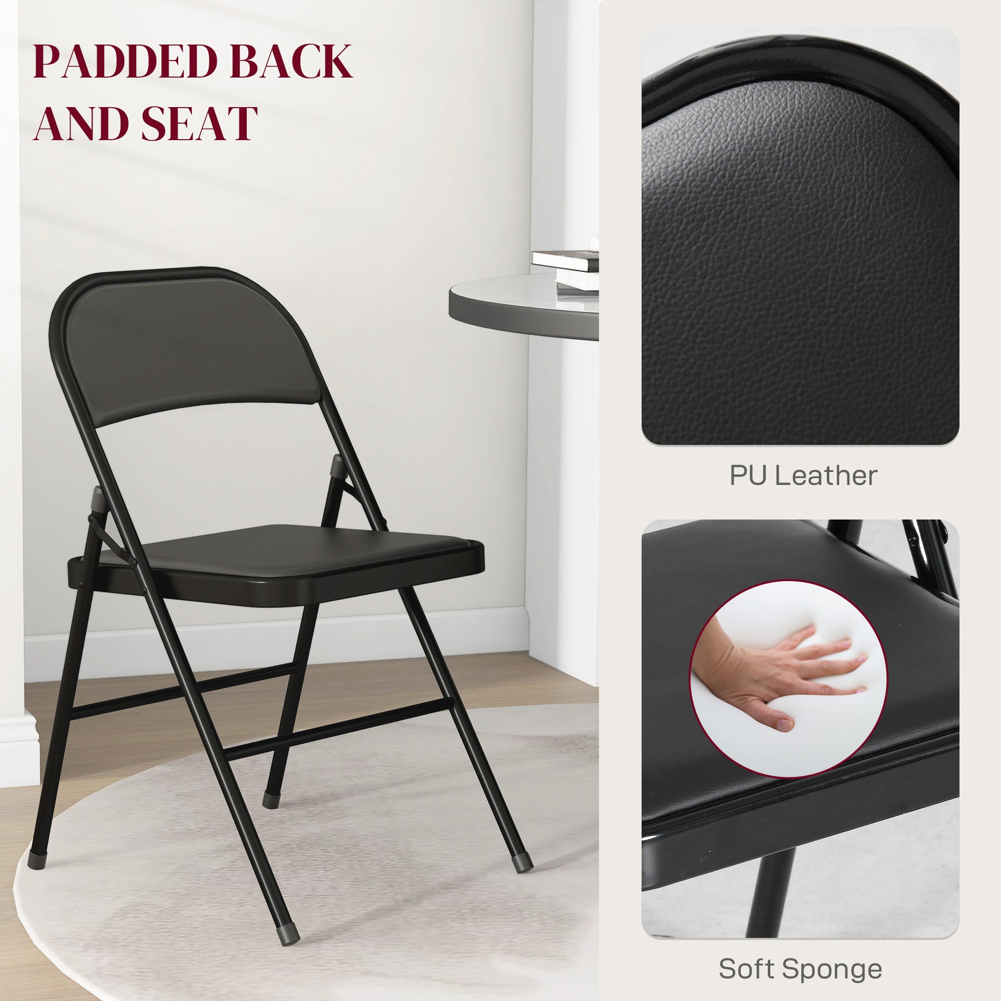 HOMCOM Set of Four Cushioned Folding Chairs - Black