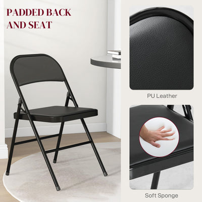 HOMCOM Set of Four Cushioned Folding Chairs - Black 