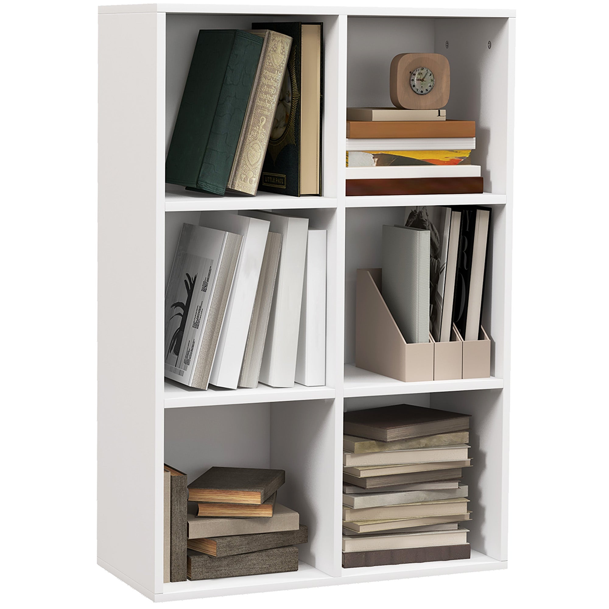 HOMCOM Six-Cube Bookcase - White Wood Effect 