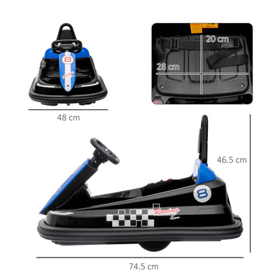 HOMCOM 6V Electric Kids Bumper Car, 6V Spin Waltz Car, with Music, Horn, Lights - Black 