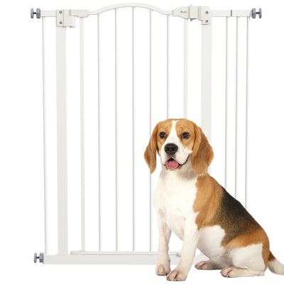 PawHut Metal Pet Safety Gate Dog Gate Folding Fence 74-87cm, White 