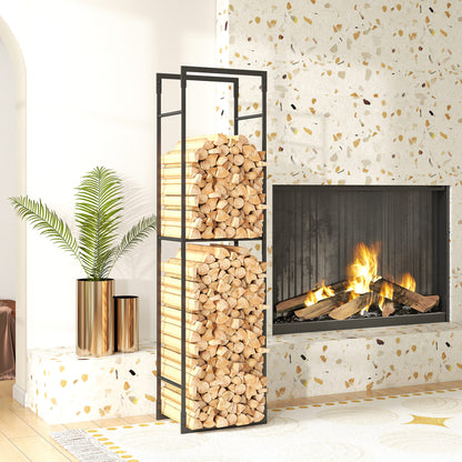 Outsunny Metal Firewood Log Holder, Heavy Duty Firewood Rack with Adjustable Shelf, Indoor Outdoor Fireplace Wood Storage Shelf, 45 x 31 x 170 cm, Black