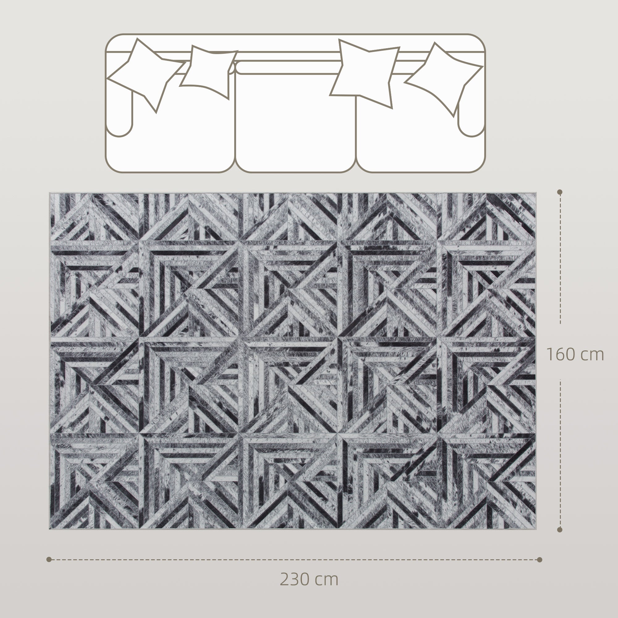 HOMCOM Modern Area Rug, Triangle Pattern Non-Slip Washable Rug, Chenille Floor Carpet for Living Room, Bedroom, Dining Room, Home Office, 230 x 160 cm, Black