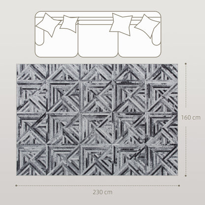 HOMCOM Modern Area Rug, Triangle Pattern Non-Slip Washable Rug, Chenille Floor Carpet for Living Room, Bedroom, Dining Room, Home Office, 230 x 160 cm, Black