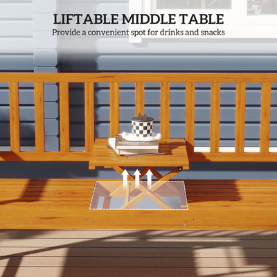 Outsunny Wooden Bench with Liftable Middle Table, Outdoor Bench, Patio Loveseat for Porch, Garden, Seats 2-3 People 