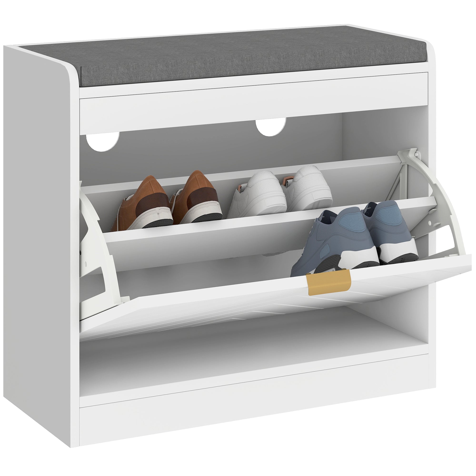 HOMCOM Shoe Storage with Seat, Upholstered Entryway Bench, Shoe Bench with 1 Flip Drawer and 4 Vents for 5 Pairs of Shoes 