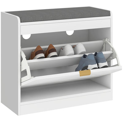 HOMCOM Shoe Storage with Seat, Upholstered Entryway Bench, Shoe Bench with 1 Flip Drawer and 4 Vents for 5 Pairs of Shoes 