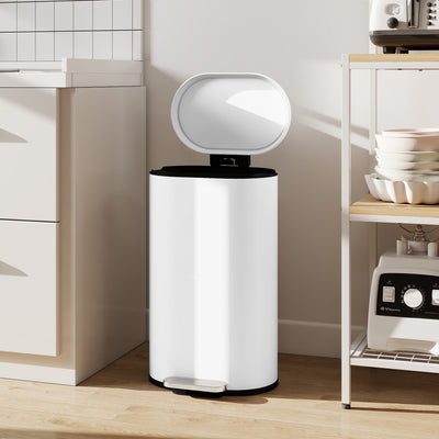 HOMCOM 30 L Modern Curved Kitchen Bin - White 