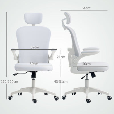 Vinsetto Multi-Adjustable Office Chair, with Lumbar Support, Headrest and Mesh Back - White 