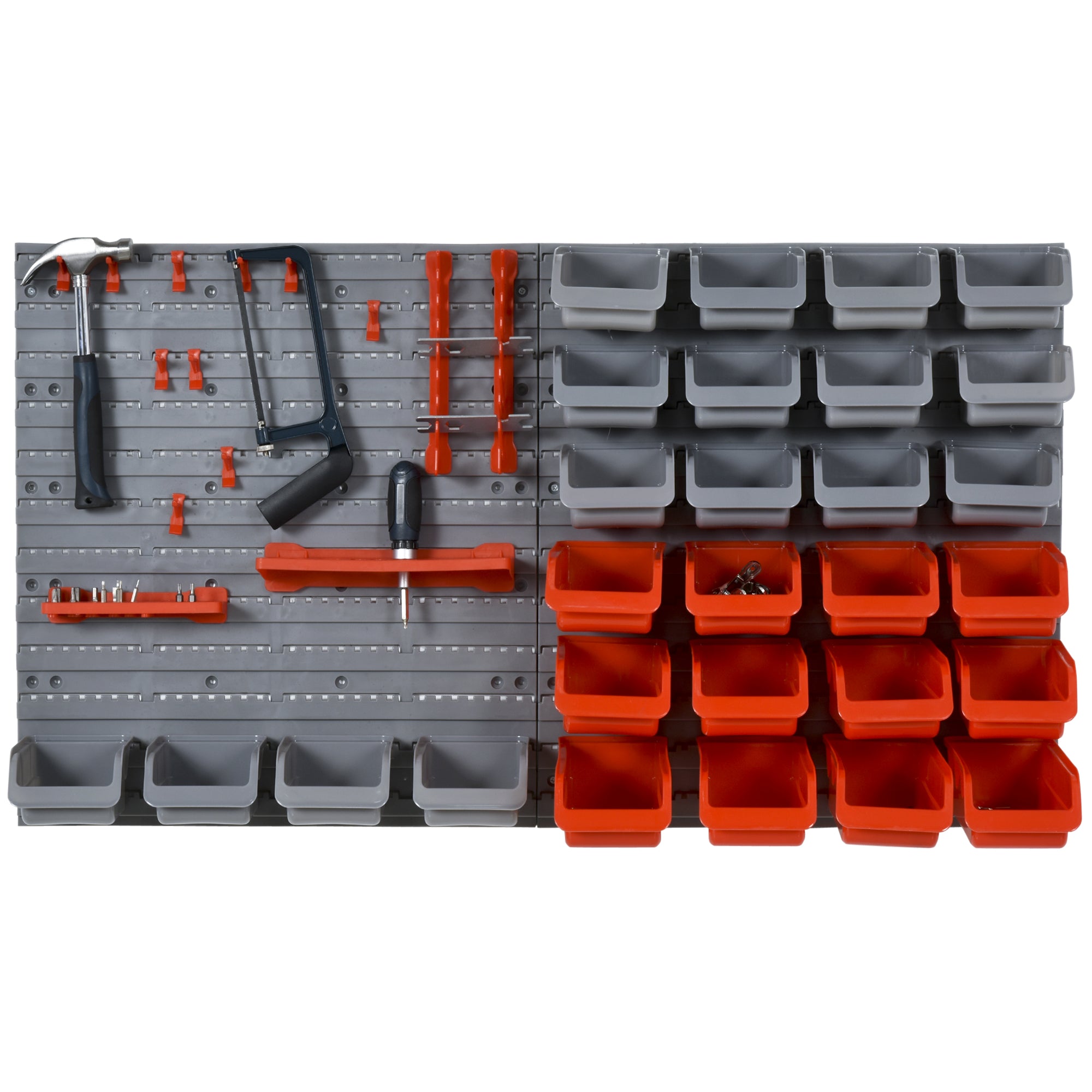 DURHAND 44 Piece Wall Mounted Tool Rack Organiser Storage Bins and Panel Set with Shelf Hook Screws Accessories Red 