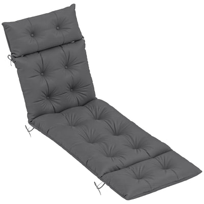 Outsunny Sun Lounger Cushion Only, 190x56x10cm Garden Lounge Chair Cushion, UPF20+ 220gsm Fabric, Thick Sunbed Replacement Cushion with 6 Ties, Dark Grey 