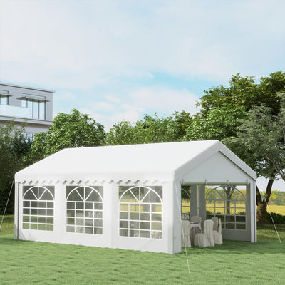 Outsunny 6m x 4m Garden Gazebo, Galvanised Marquee Party Tent with Removable Sides and Windows for Parties, Wedding and Events, White 