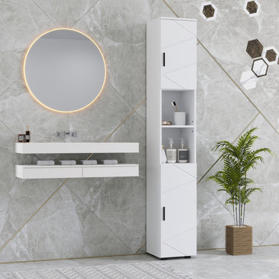 kleankin Line Embossed Tall Bathroom Storage Cabinet - White 