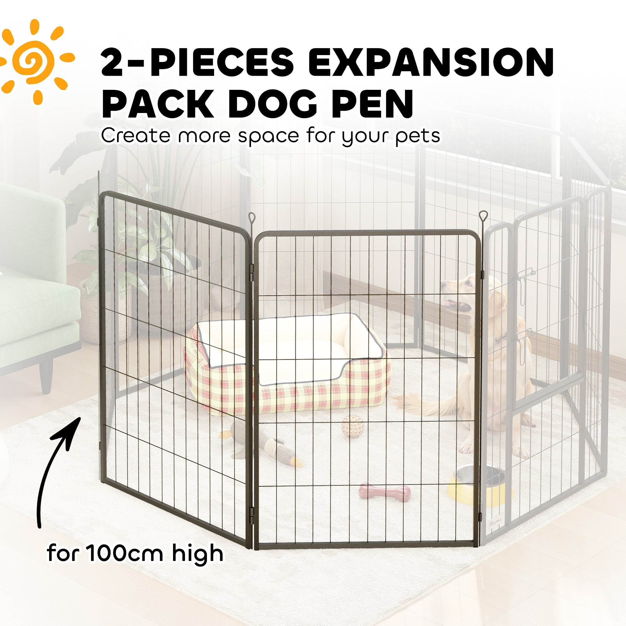 PawHut 2 Piece Dog Pen Expansion Pack for 100cm High Animal Pen with 3 Connecting Stakes 