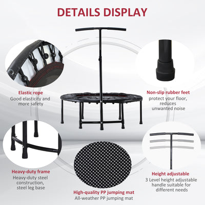 HOMCOM 40'' Fitness Trampoline with Adjustable Handle, Rebounder Trampoline Mini Jumper for Indoor Exercise Workout, Support Up to 100kg, Black 