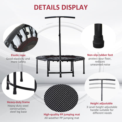 HOMCOM 40'' Fitness Trampoline with Adjustable Handle, Rebounder Trampoline Mini Jumper for Indoor Exercise Workout, Support Up to 100kg, Black 