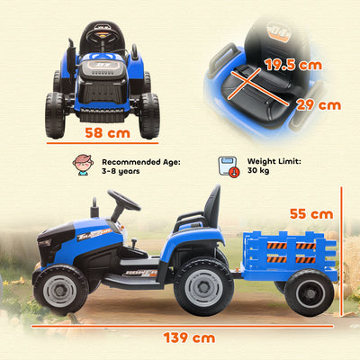 AIYAPLAY 12V Ride on Tractor and Trailer with Remote Control, Music, Shifter, Start-Up Sound, for Kids Ages 3-8 Years, Blue 