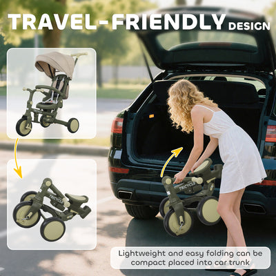 AIYAPLAY 5 in 1 Kids Trike with Adjustable Backrest, Toddler Tricycle with Push Handlebar, Adjustable Backrest, Dark Green 