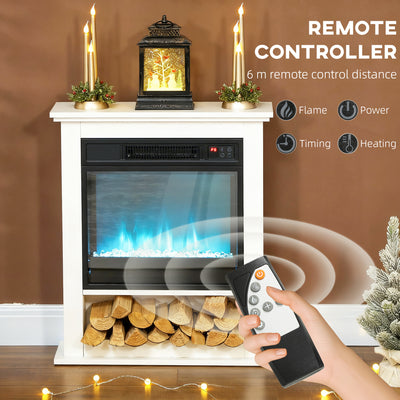 HOMCOM 1800W Adjustable Faux Flame Electric Fireplace - White 