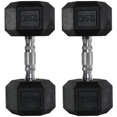 HOMCOM 2x12.5kg Rubber Hex Dumbbell Portable Hand Weights Dumbbell Home Gym Workout Fitness Hand Dumbbell 