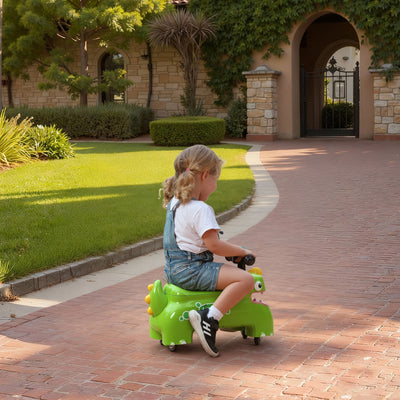 AIYAPLAY Kids Ride On Car, Dinosaur Foot to Floor Slider with Storage, Toddler Walker with Light, Sounds, Green 