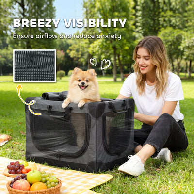 PawHut Soft Dog Crate Pet Travel Crate 60 x 42 x 43 cm with Removable Pad Mesh Window Army Green 