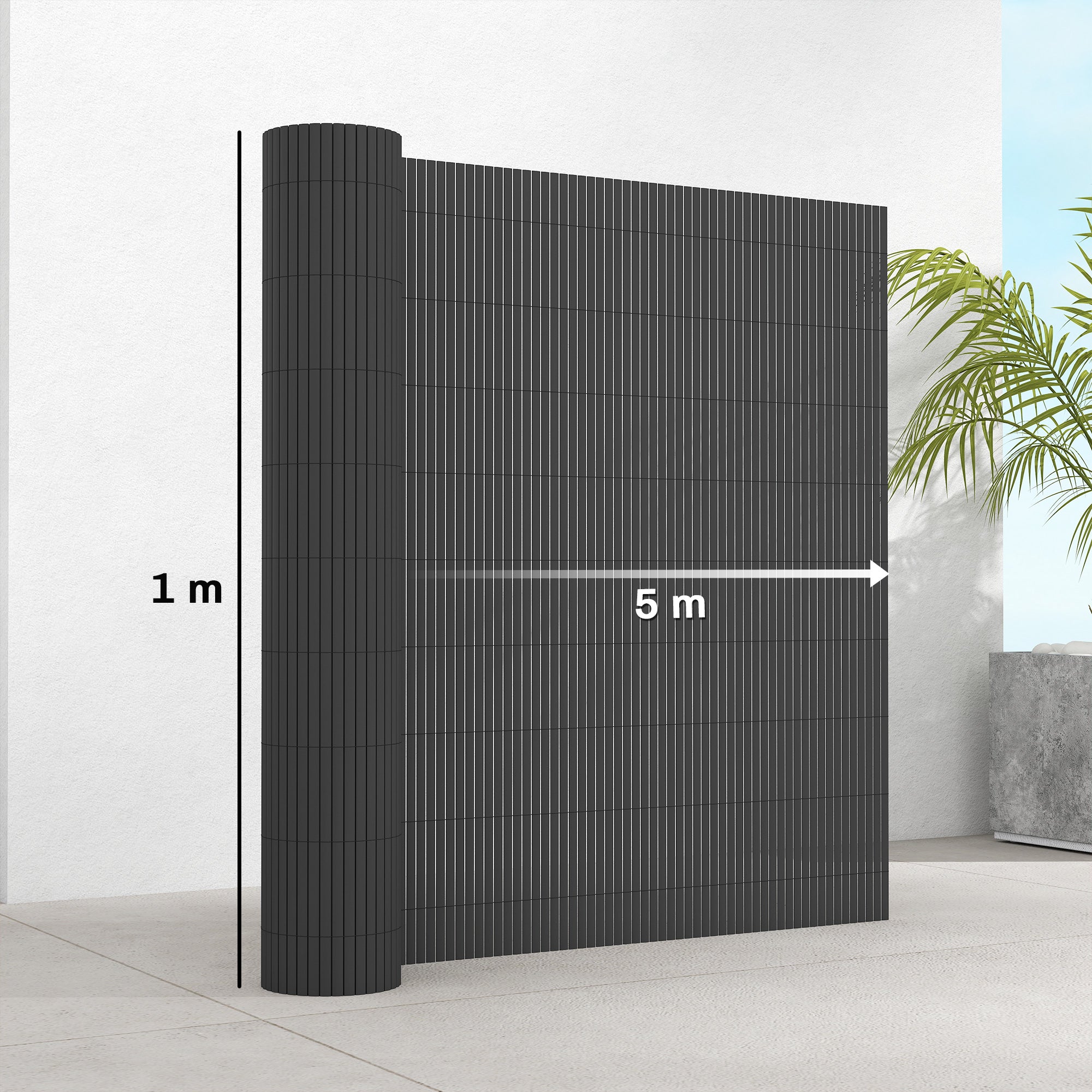 Outsunny 2Pcs Plastic Privacy Screening Fence, 1m x 5 m Waterproof Windbreak Fence, Dark Grey 