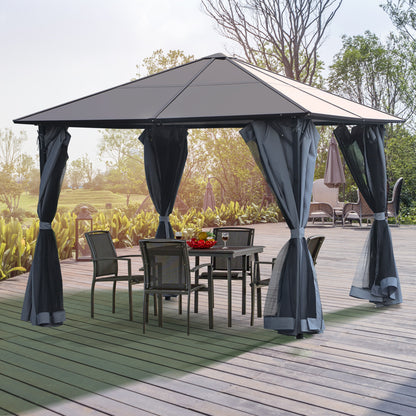 Outsunny 3m x 3m Hardtop Metal Frame Mesh Draped Gazebo Black 