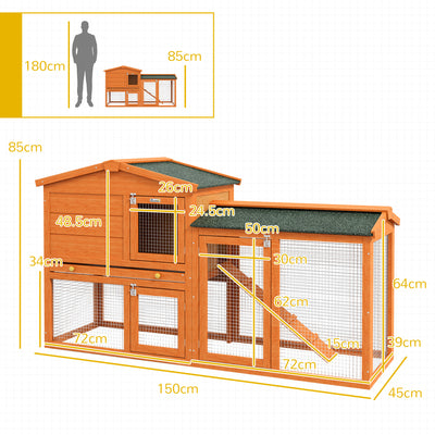 PawHut Two-Tier Rabbit Hutch with Run, Ramp, Slide-Out Tray, for Garden - Orange 