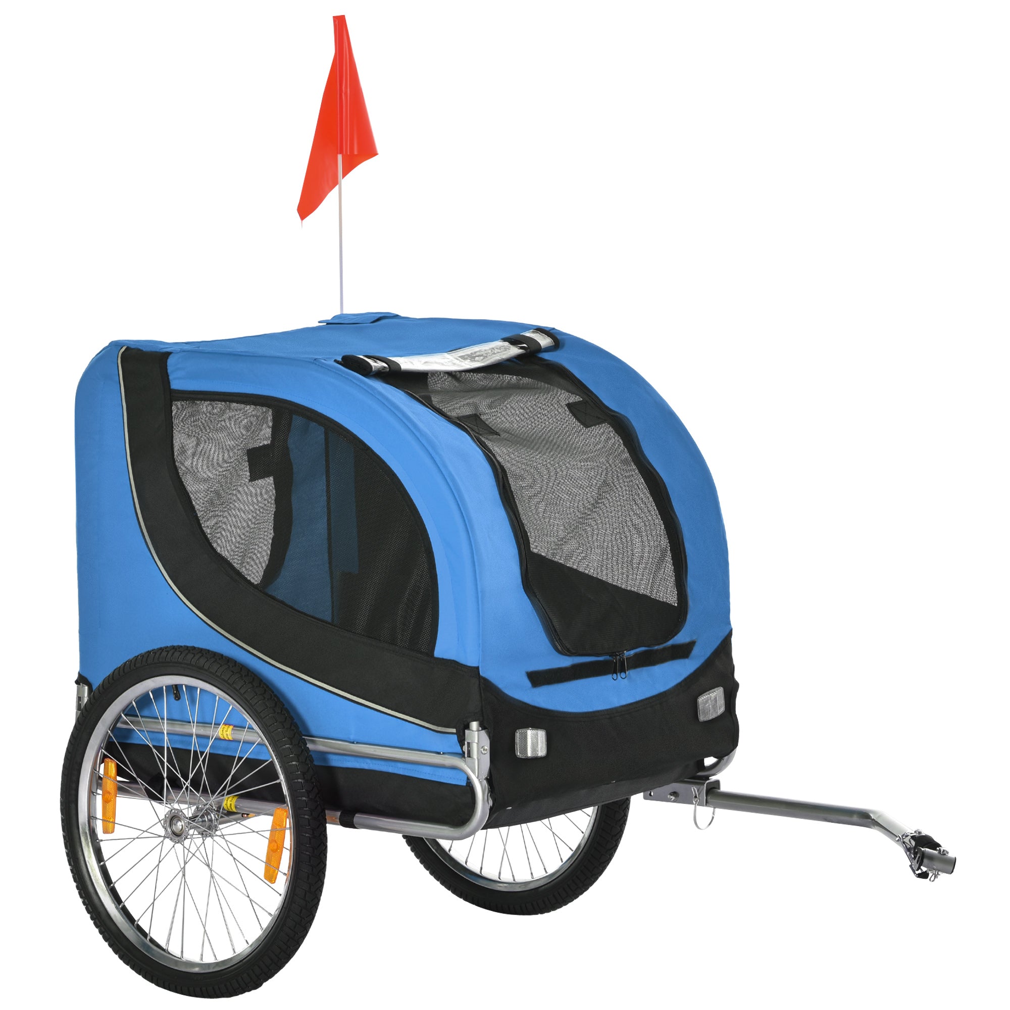 PawHut Steel Dog Bike Trailer Pet Cart Carrier for Bicycle Kit Water Resistant with Hitch Coupler Travel Black and Blue 