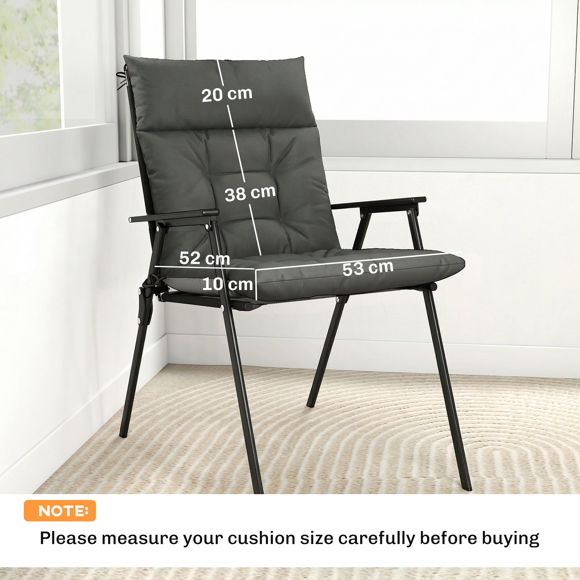 Outsunny Patio Chair Cushions Set of 4, Waterproof Non-Slip Lounge Chair Cushions, 112x53cm, Dark Grey 