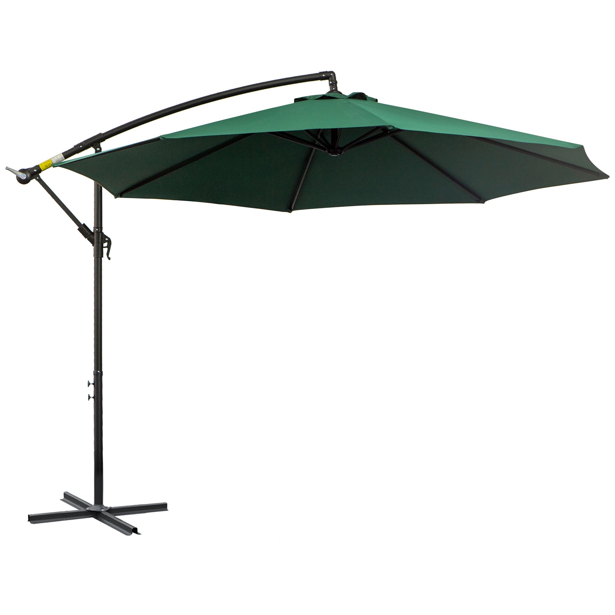 Outsunny 3(m) Banana Parasol Hanging Cantilever Umbrella with Crank Handle, 8 Ribs and Cross Base for Outdoor, Sun Shade, Dark Green 