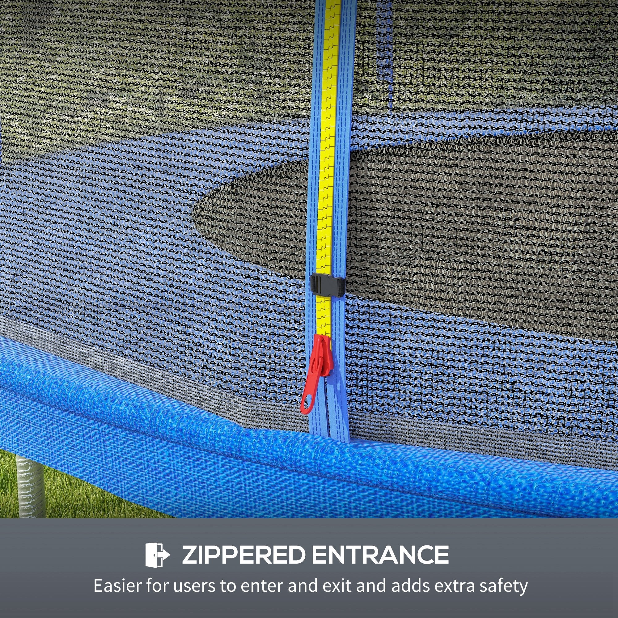 SPORTNOW 8ft Trampoline Net Replacement with 6 Plastic Pole Covers, Weather-Resistant Trampoline Netting Replacement with Zipped Entrance, Poles Not Included, Blue 