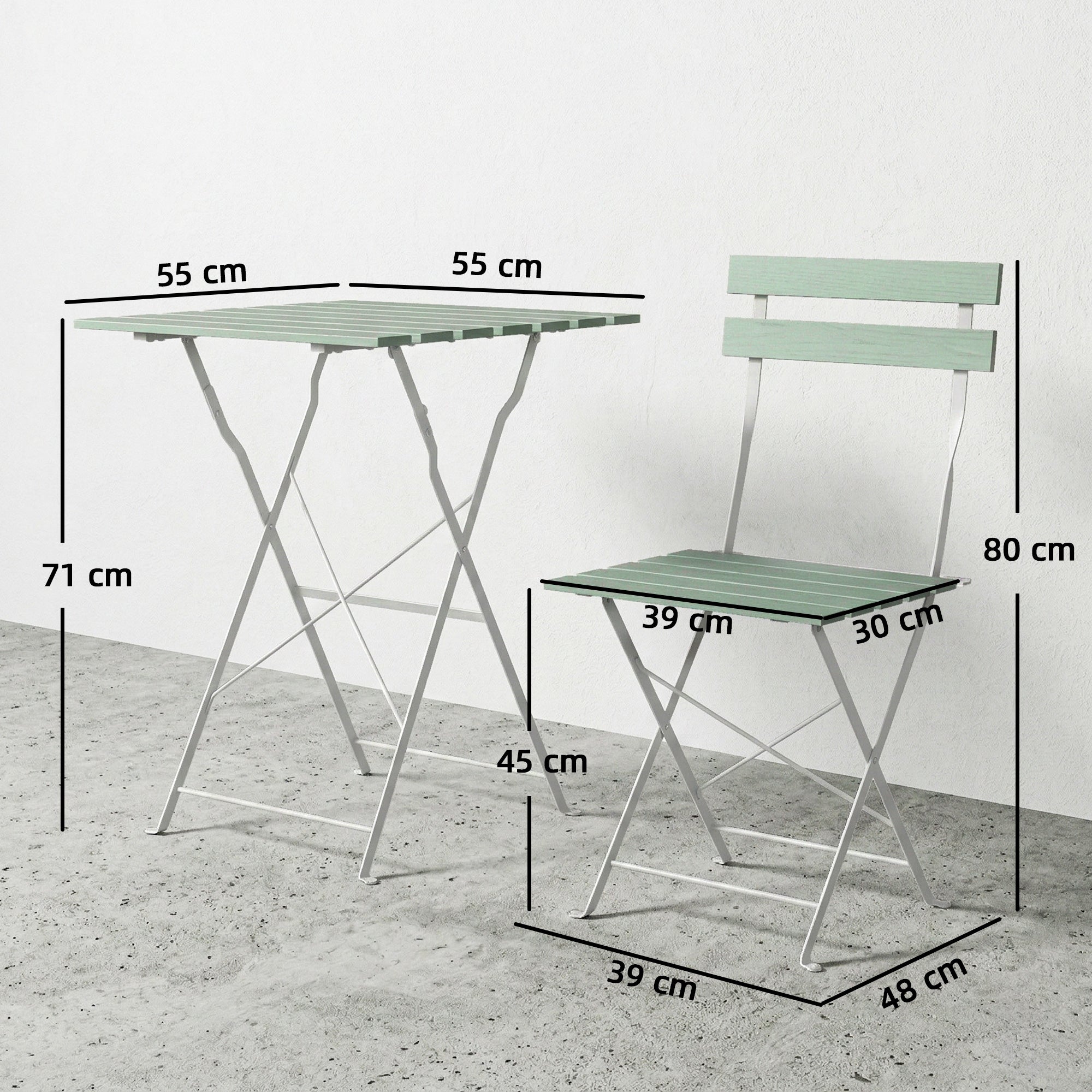 Outsunny Outdoor Bistro Set Folding Patio Furniture Set with 2 Chairs Table for 2 People White and Green 