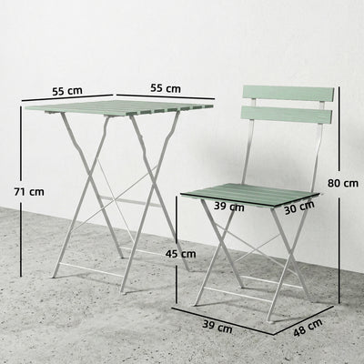 Outsunny Outdoor Bistro Set Folding Patio Furniture Set with 2 Chairs Table for 2 People White and Green 