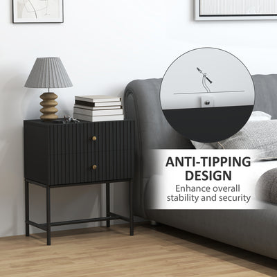 HOMCOM Elegant Two-Drawer Bedside Table - Black 
