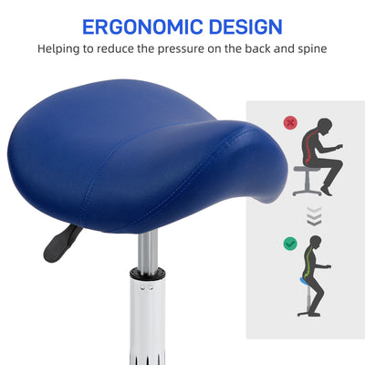 HOMCOM Saddle Stool, Height Adjustable Salon Chair for Massage Spa, Faux Leather, Dark Blue 