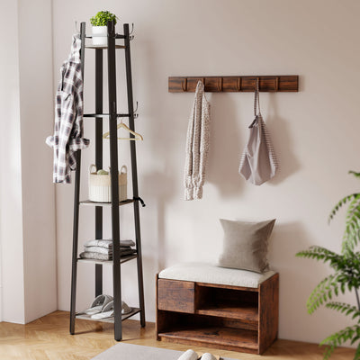 HOMCOM Industrial-Style Four Shelf Coat Stand - Grey/Black 