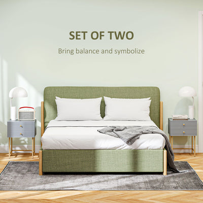 HOMCOM Set of Two Elegant Bedside Tables - Grey/Gold-Tone 