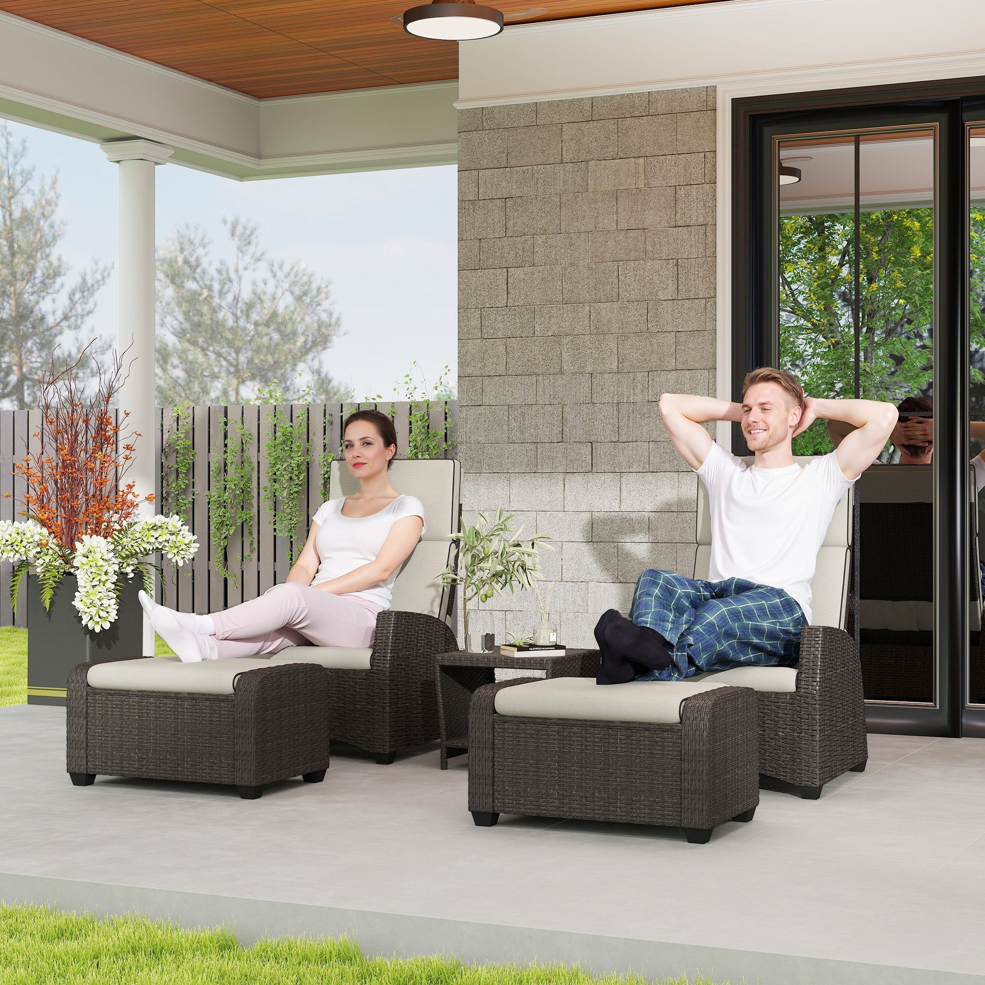 Outsunny 5-Piece Rattan Garden Furniture Set with Cushions - Brown 