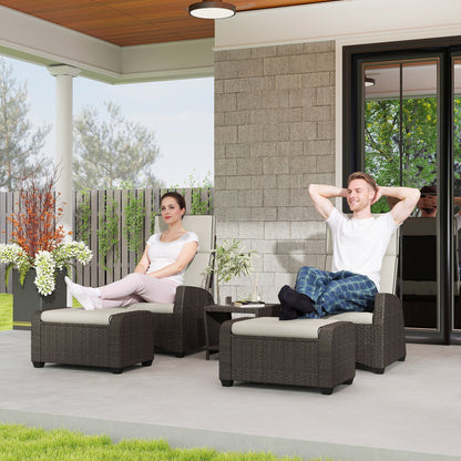 Outsunny 5-Piece Rattan Garden Furniture Set with Cushions - Brown 